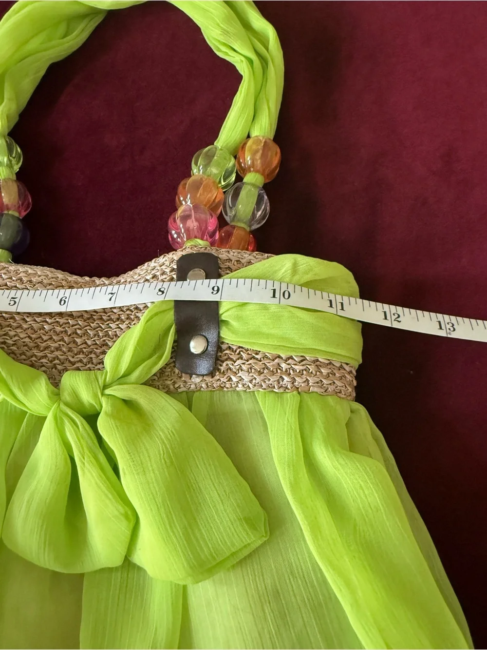 Women’s Lime Green Beaded Handle Tote Bag